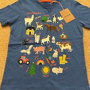 Boden Blue Graphic T-Shirt with Orange Trim